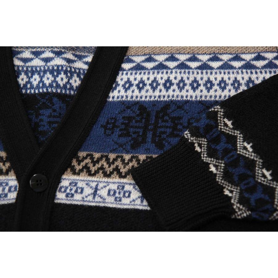 カーディガン V首 フェアアイル柄 ウール100% 日本製 7ゲージ 紳士