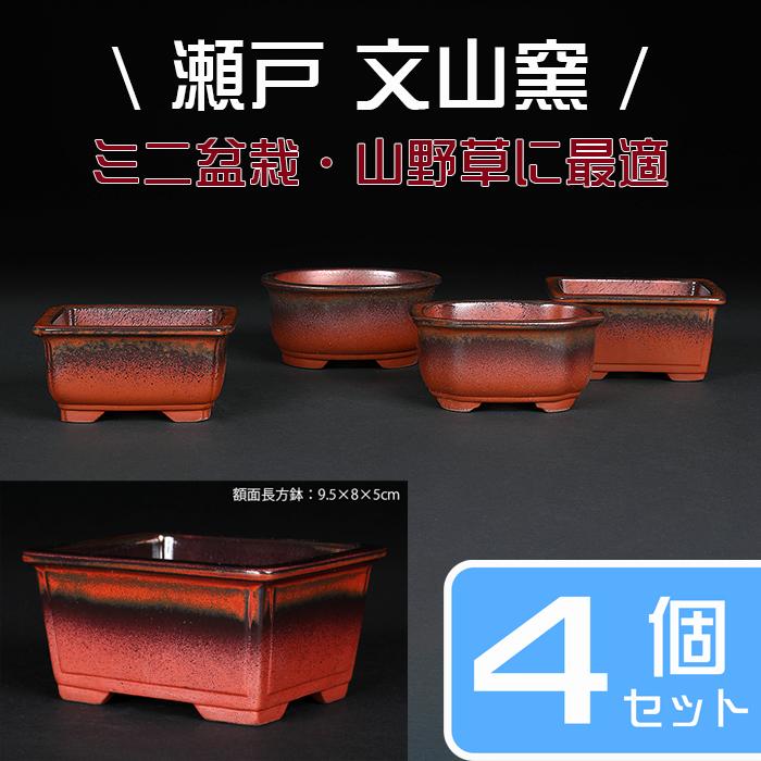 盆栽鉢 植木鉢 「瀬戸焼文山窯赤釉窯変小鉢4点セット」 色鉢 3号 10cm