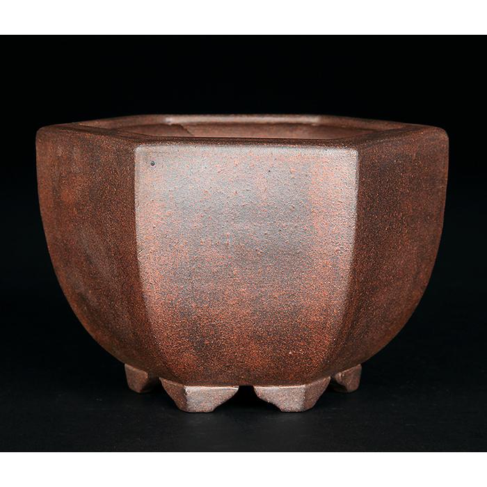 盆栽鉢 黎鳳六角鉢 植木鉢 常滑 片岡黎鳳 泥小鉢 4号 13cm 小品盆栽