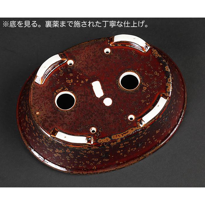 盆栽鉢 植木鉢 「平安泉山辰砂釉星結晶楕円鉢」 山草鉢 清水焼 京焼