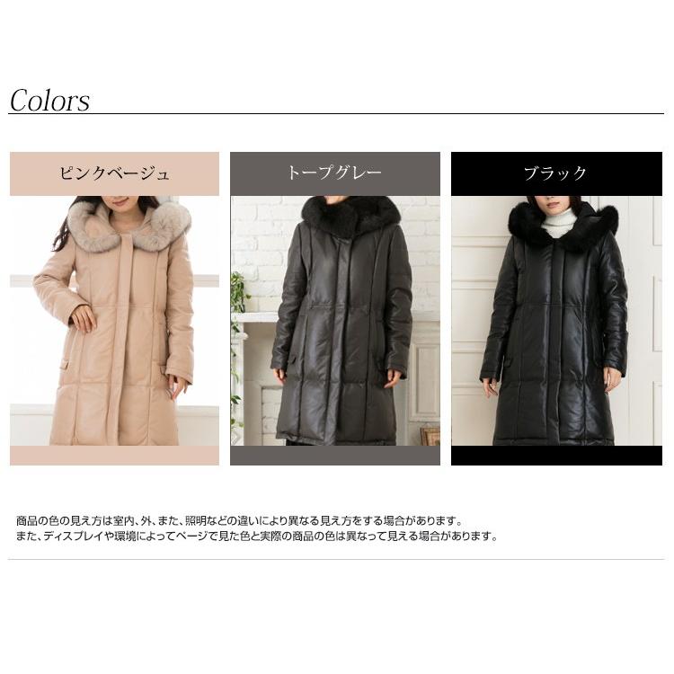 ラムレザーダウンコート フォックスファー フード付 選べる3色 羊革 本
