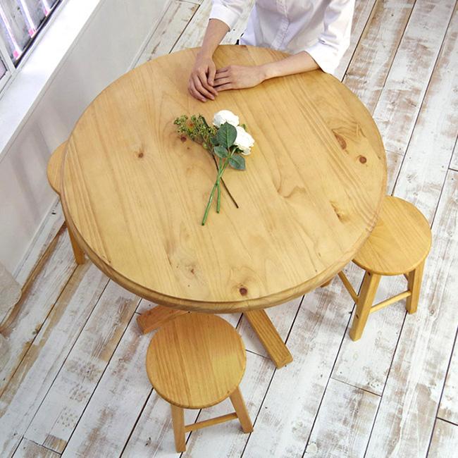 円卓 90cm カントリーパインダイニングテーブル+パインスツールS4脚