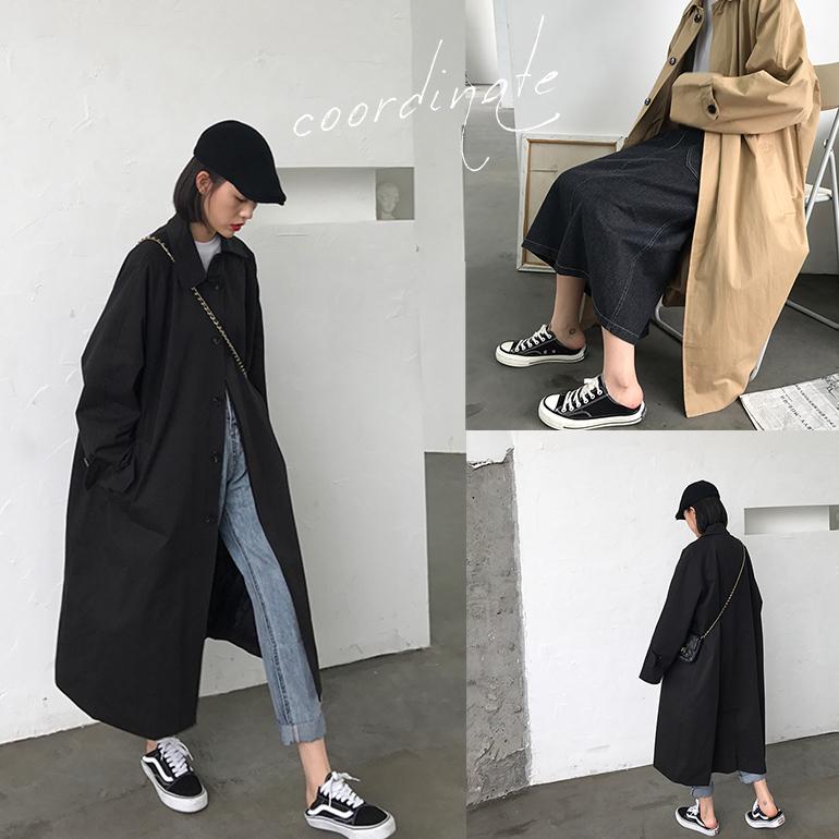 ステンカラーコート 長袖 ミドル丈 ビッグシルエット Aライン