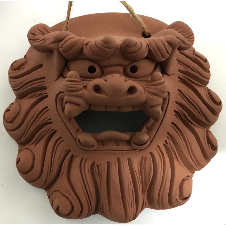 面シーサー 素焼き 沖縄 玄関シーサー シーサーの掛物 : okinawa