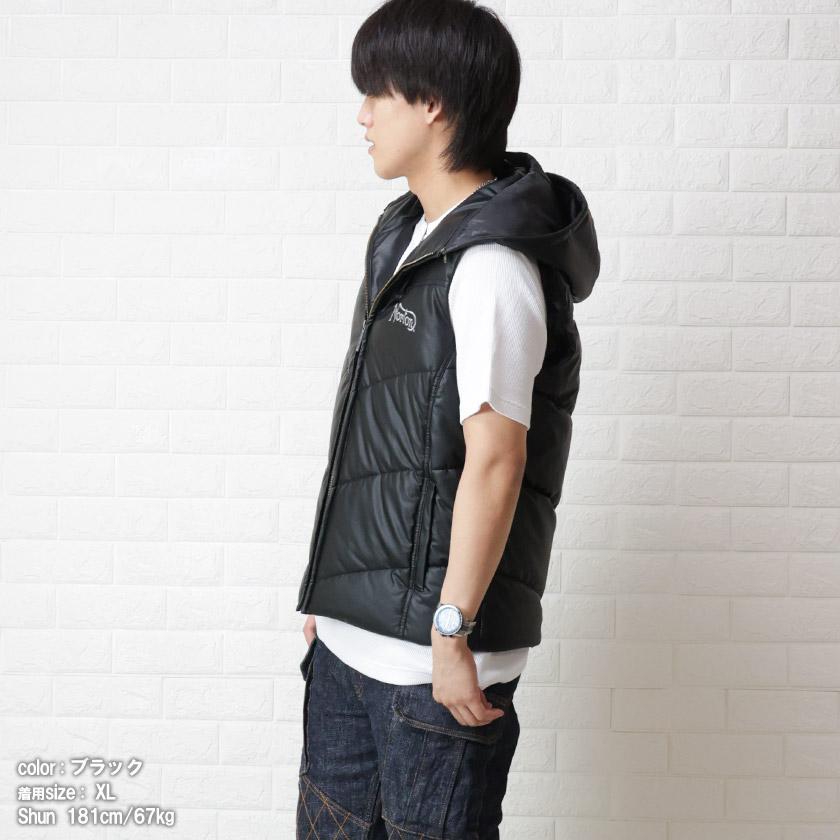 Norton ノートン ベスト メンズ 合皮 中綿 ダウンベスト 刺繍 ロゴ PU