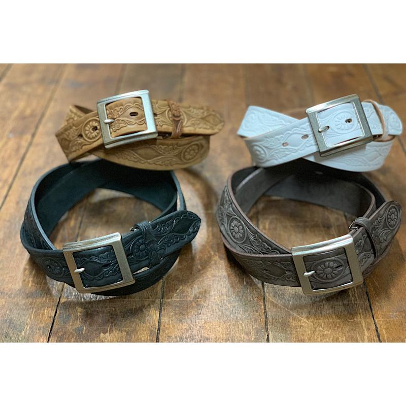 栃木レザーベルト】 40mm幅 クラフト 型押し 極厚の栃木レザーの素材感