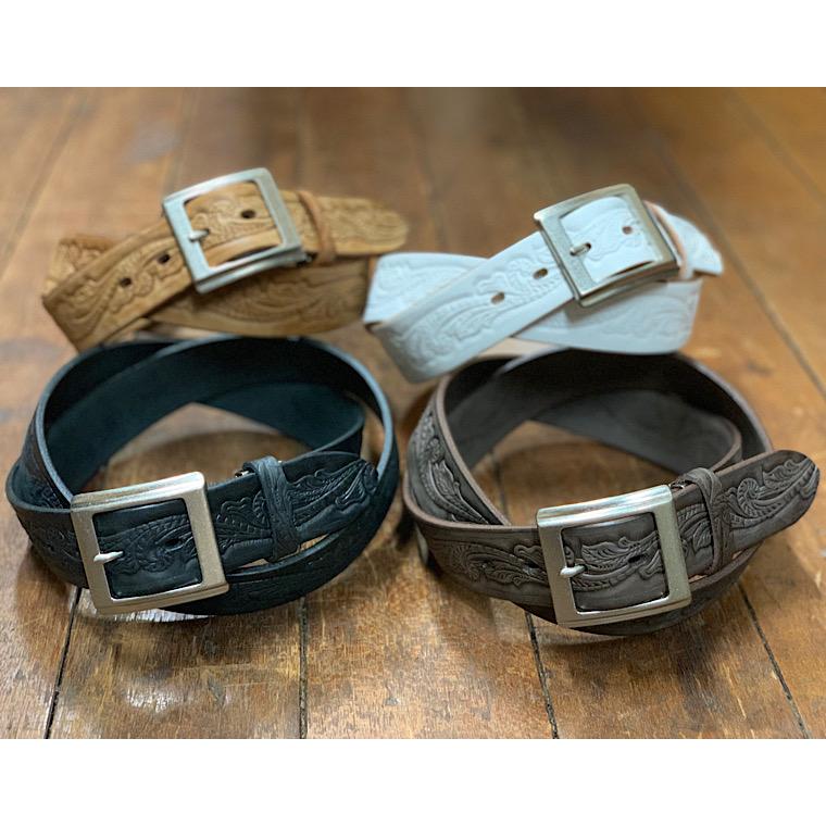 栃木レザーベルト】 40mm幅 クラフト 型押し 極厚の栃木レザーの素材感