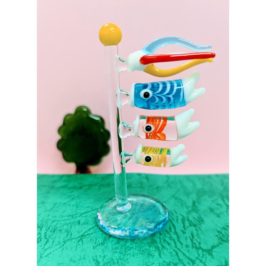 ガラス細工 鯉のぼり（L) マーブル青 ミニチュア 置物 雑貨 小物 端午