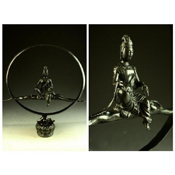 送料無料仏教美術大型水月観音菩薩像細工銅製44cm インテリア家具