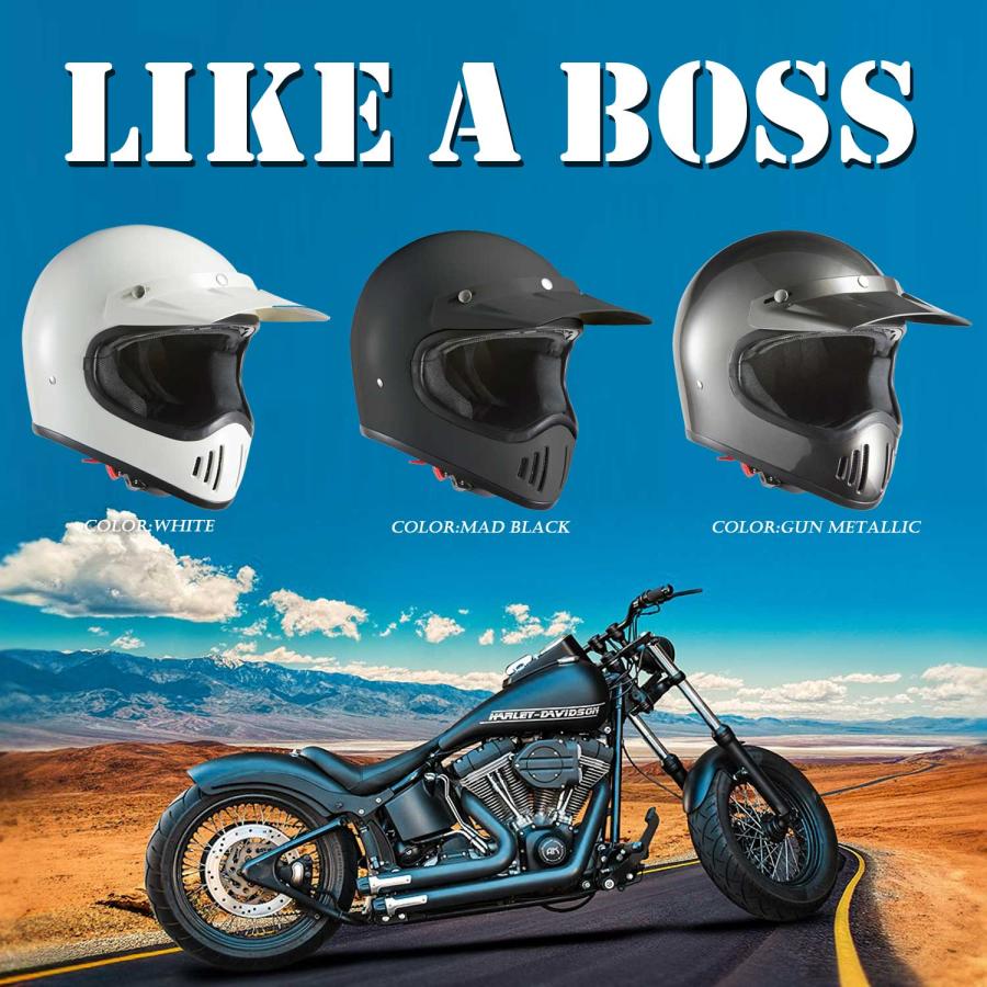 バイクヘルメット XL 61-62cm マットブラック ビンテージ フルフェース