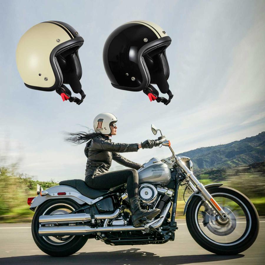 バイクヘルメット ヘルメット スモールジェット ブラック/アイボリー