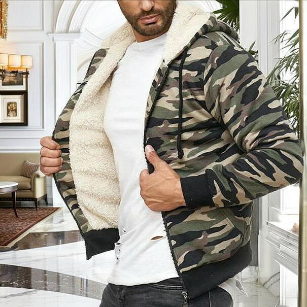 裏ボア パーカー 迷彩 メンズ ジップアップ 冬秋 カモフラ S~XXXL