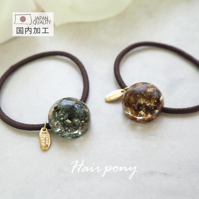 BLAZE ヘアゴム ラウンド かすみ草 箔 ゴールド プレート レジン 花