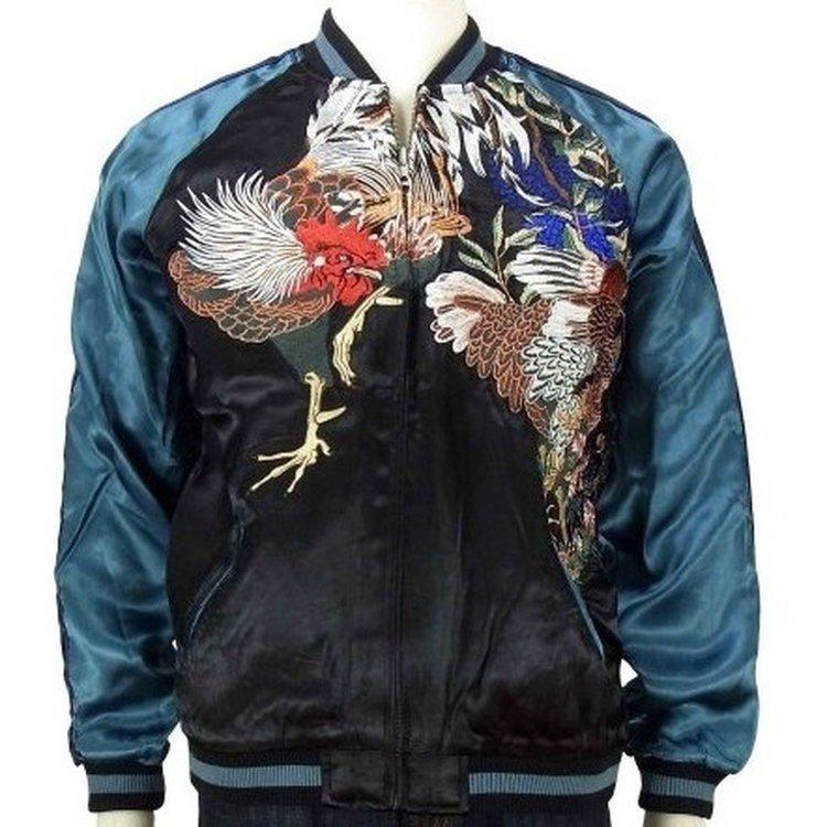 若冲スカジャン 花旅楽団 はなたびがくだんスクリプト鶏と紫陽花 SSJ