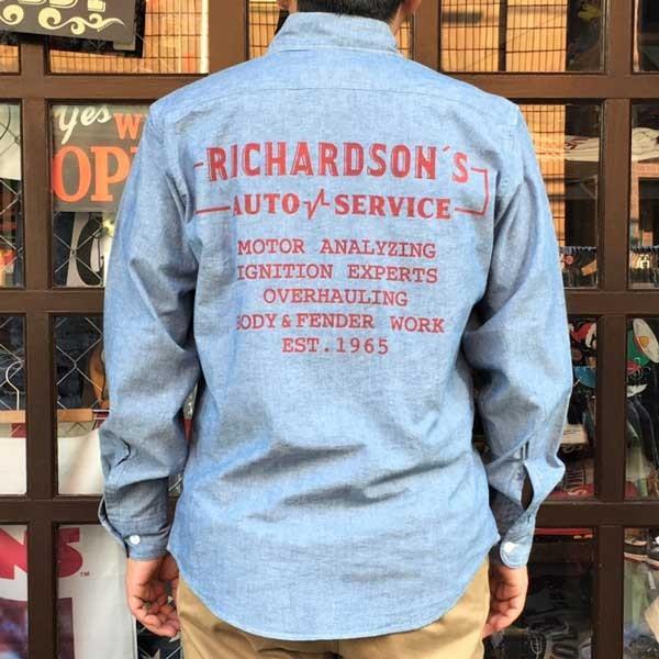 シャンブレーシャツ プリント入り RICHARDSON'S AUTO SERVICE