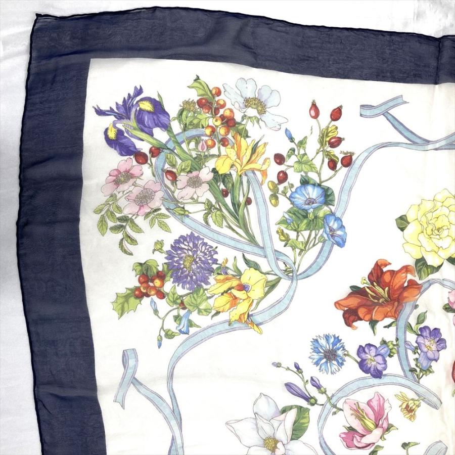 GUCCI（グッチ） 花柄 スカーフ シルク ネイビー レディース