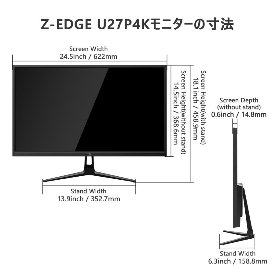 Z-EDGE 27インチ ゲーミング モニター Ultra HD 4K、60Hzリフレッシュ