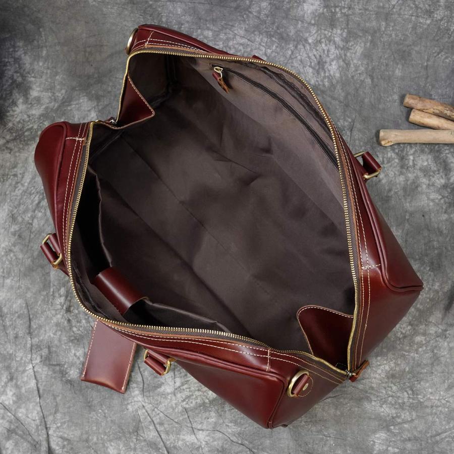 Luufan] 本革 ボストンバッグ メンズ 大容量 光沢 レッド レザー
