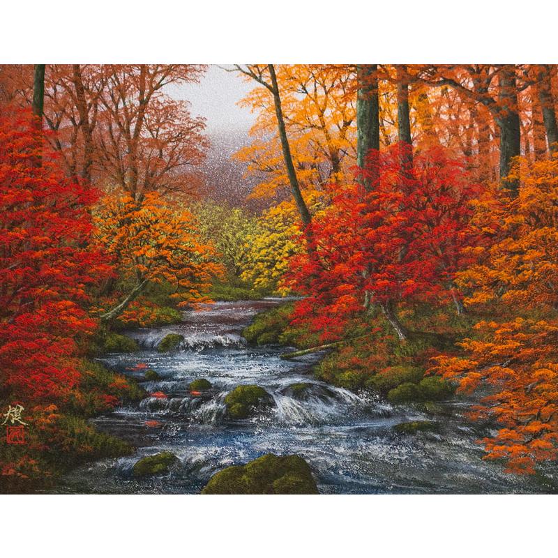 清水 規 「 奥入瀬秋彩 」 日本画 P10 ( 10号 ) 絵画 肉筆 手描き 真筆