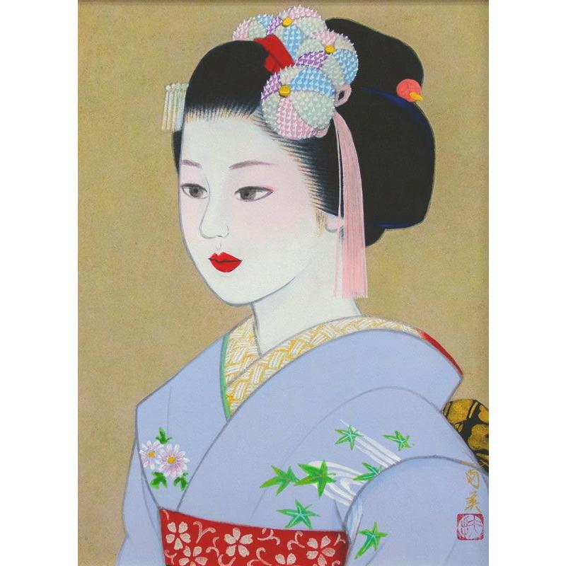 倉田冨美「 舞妓 」 日本画 F4 ( 4号 ) 絵画 肉筆 手描き 真筆 美人画