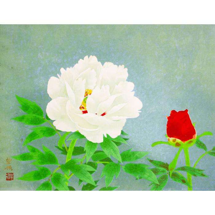 山口華楊 『紅白牡丹』 木版画 絵画 日本画 花 送料無料 : 内田画廊