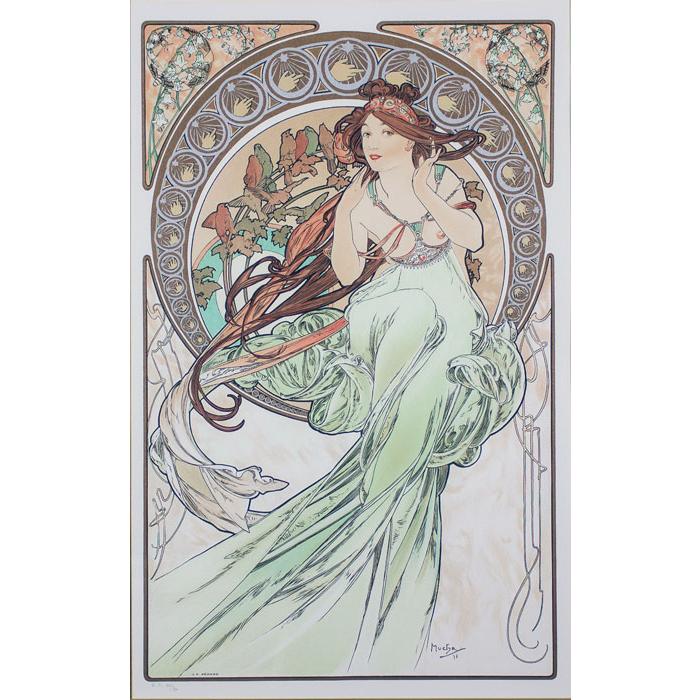 アルフォンス・ミュシャ 『音楽』(四芸術より) リトグラフ 絵画 人物