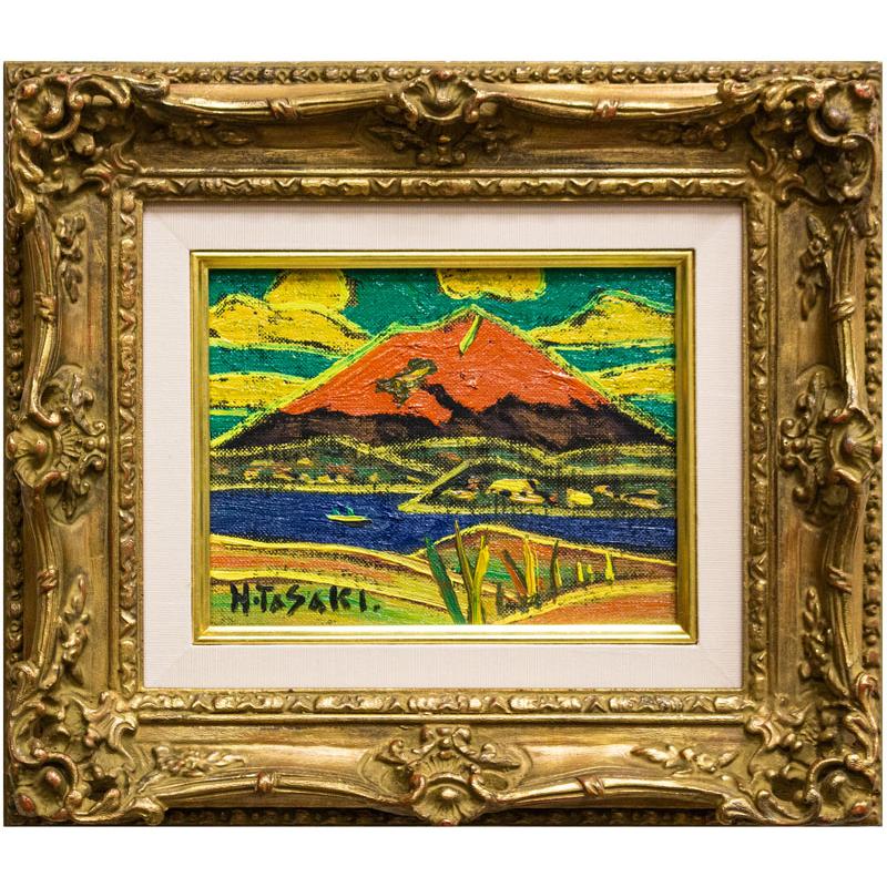 田崎広助 「 朱富士 」( 赤富士 ) 油絵 ・ 油彩画 F0 ( 0号 ) 絵画