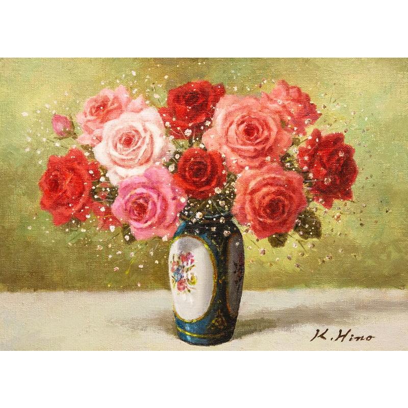 薔薇満開」 手描き 油絵 風景画 原画 油彩画 花 バラ 薔薇園にて」 by