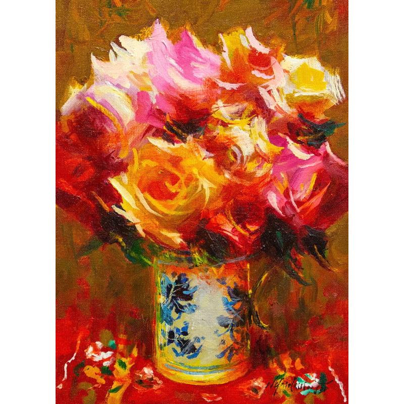 山本彪一 「 薔薇 」 油絵 ・ 油彩画 F4 ( 4号 ) 絵画 洋画 肉筆