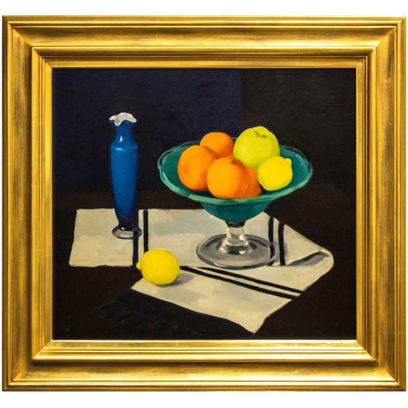橋本博英 「 オレンジと青の静物 」 油絵 ・ 油彩画 F110 ( 10号