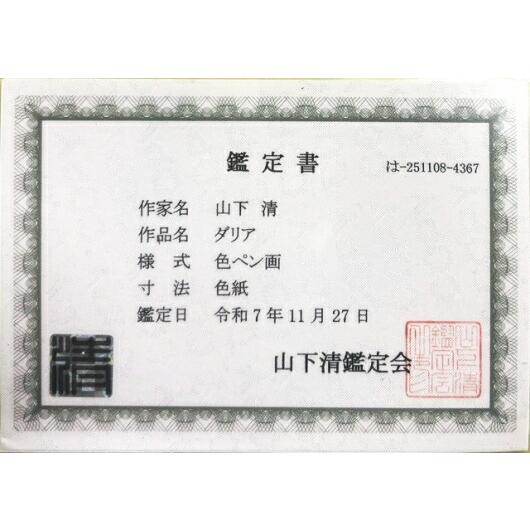山下 清 「 ダリア 」 ペン画 ( 鑑定書付き ) 絵画 洋画 肉筆 手描き