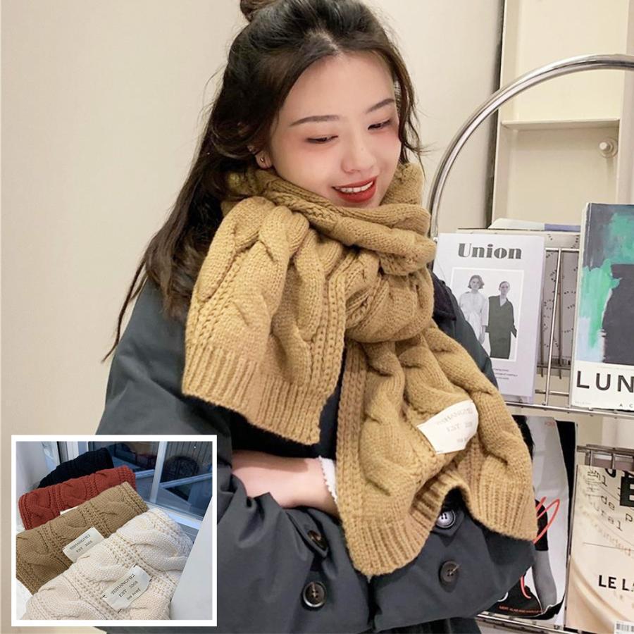 ケーブル編み ニットマフラー レディース 大判ストール バイカラー