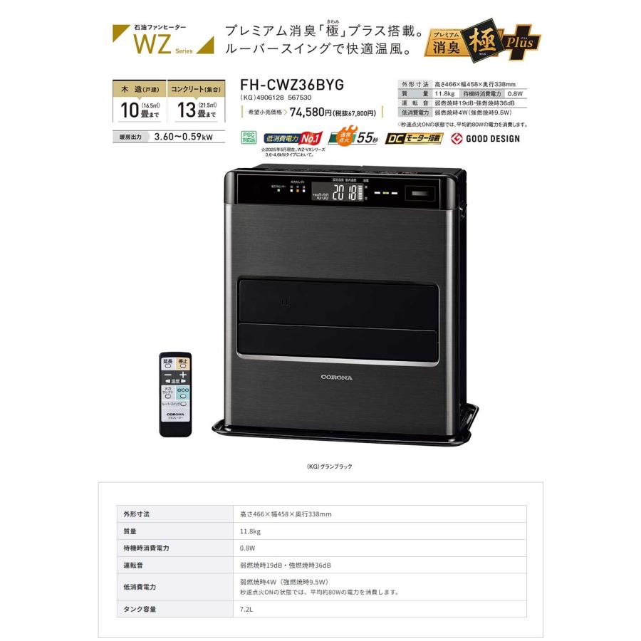 CORONA（コロナ） 2025年モデル リモコン付き 石油ファンヒーター FH