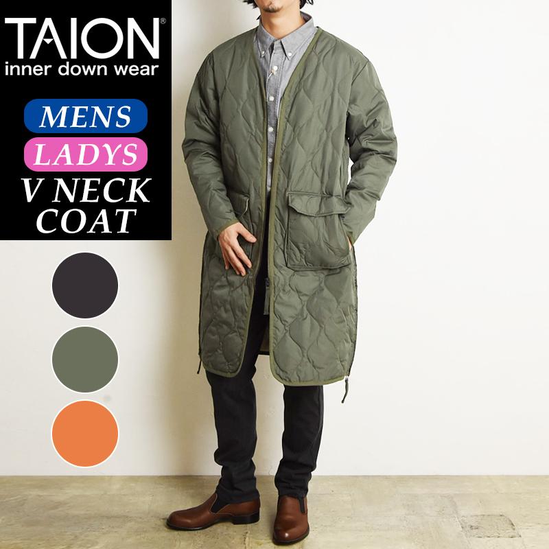 TAION（タイオン） 大人気 ミリタリー Vネック ジップ ダウンコート
