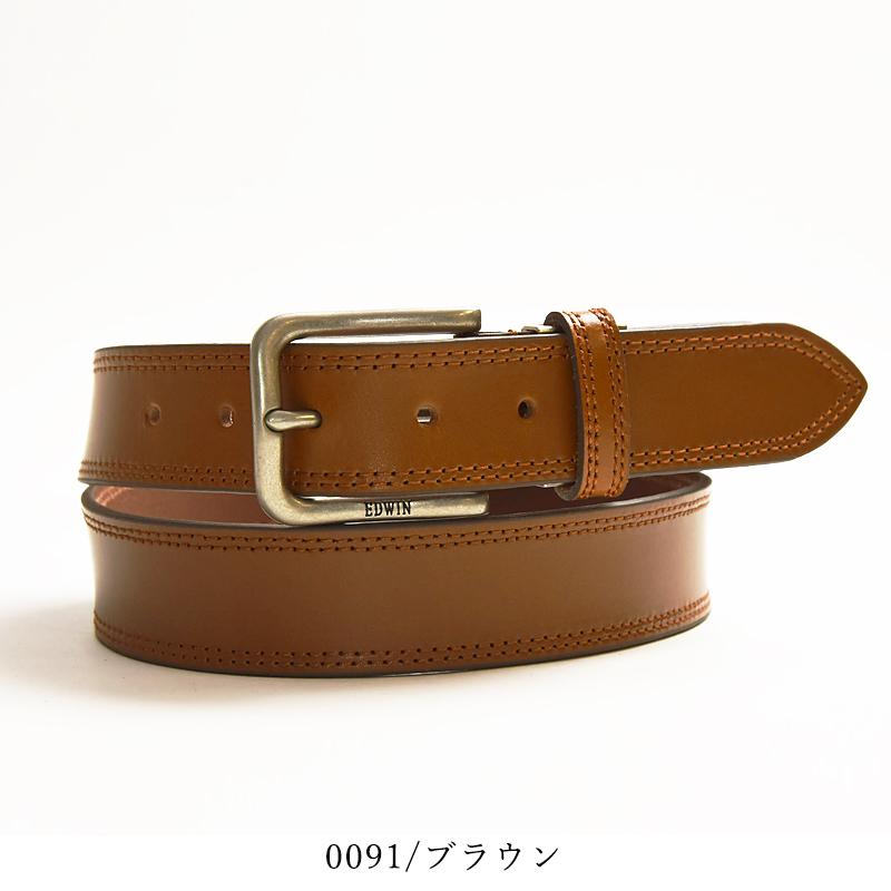 EDWIN（エドウィン） ダブルステッチベルト レザーベルト 35mm 牛革