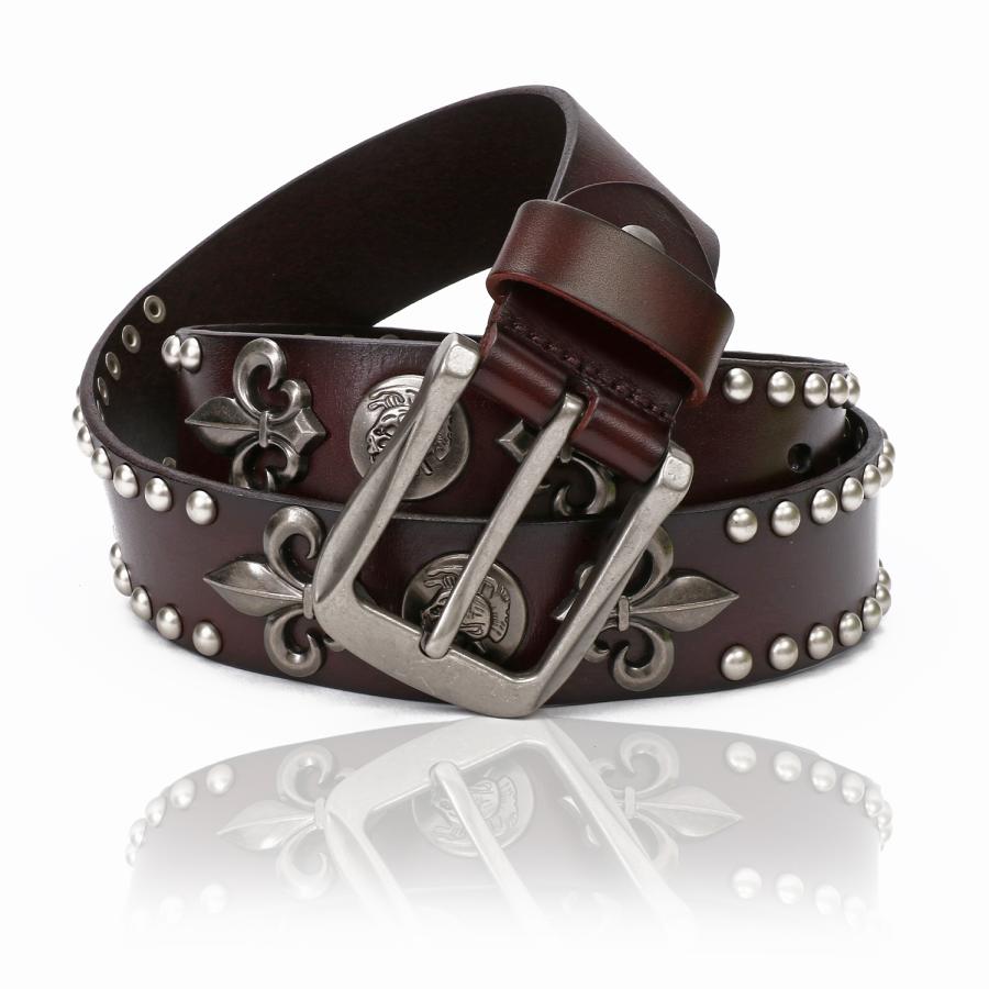 ベルト メンズ 本革 牛革 カジュアル スカル バックル ブランド 金具