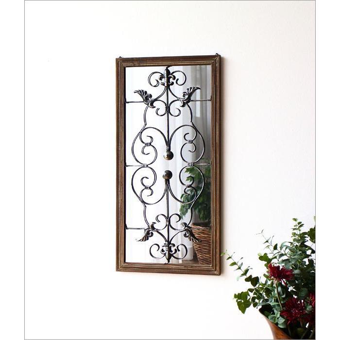 鏡 ウォールミラー 壁掛け ミラー おしゃれ アンティーク風 木製