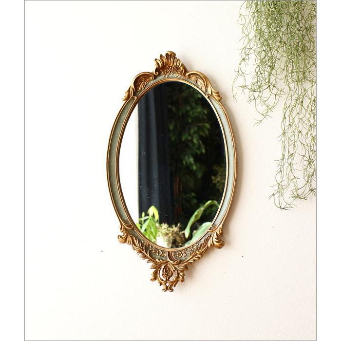 アンティーク 壁掛け鏡 ウォールミラー 楕円 オーバル ロココ調
