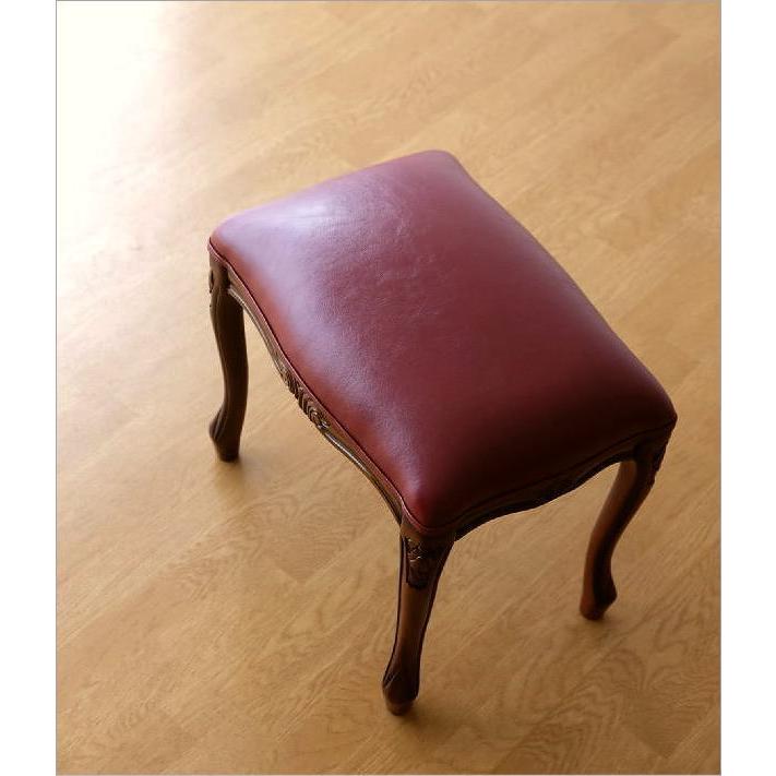 スツール アンティーク 無垢 天然木 クッション 合皮レザー おしゃれ