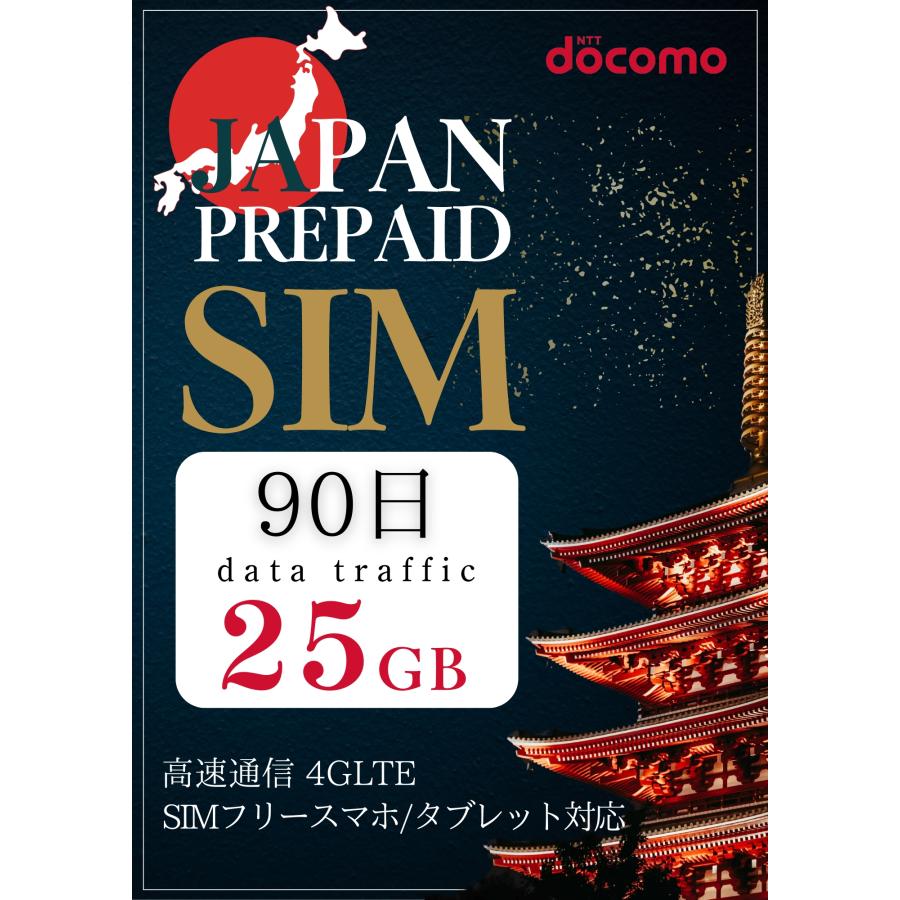 プリペイドsim simカード ドコモ 25GB 90日間 docomo 4G/LTE 契約不要