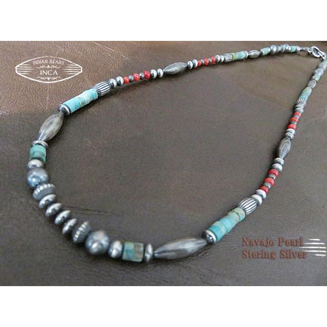 インディアンジュエリー ビーズ ネックレス ナバホパール シルバー925