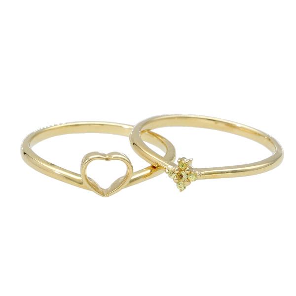 K18 2WAY 2連 イエローサファイア ハート リング 18金 18k ゴールド