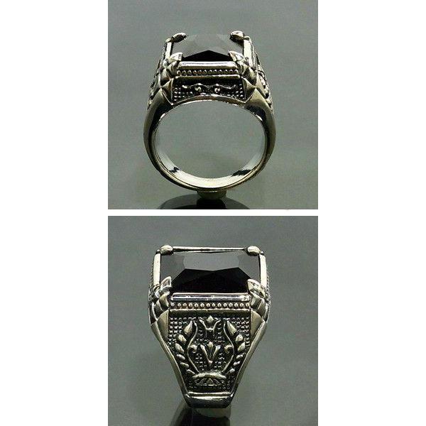 シルバーリング メンズ ブラックジルコニア 王の印台 17-23号 人気