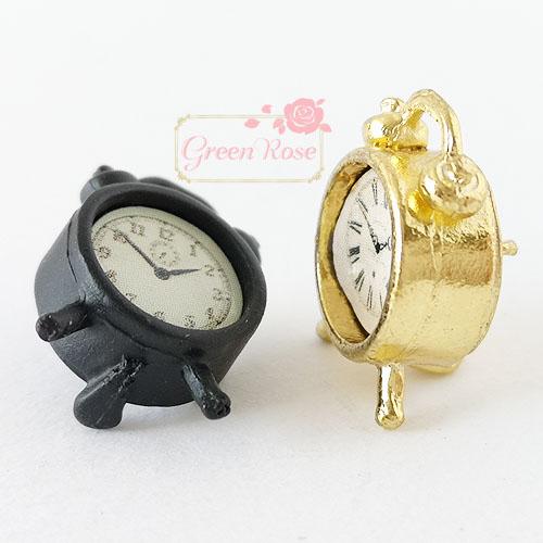 金属チャーム 目覚まし時計 アラーム ゴールド ブラック 全5種 2個