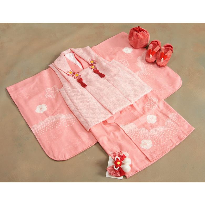 京美 七五三 正絹 被布セット 着物 3歳 女の子 ピンク 本絞り 鹿の子絞