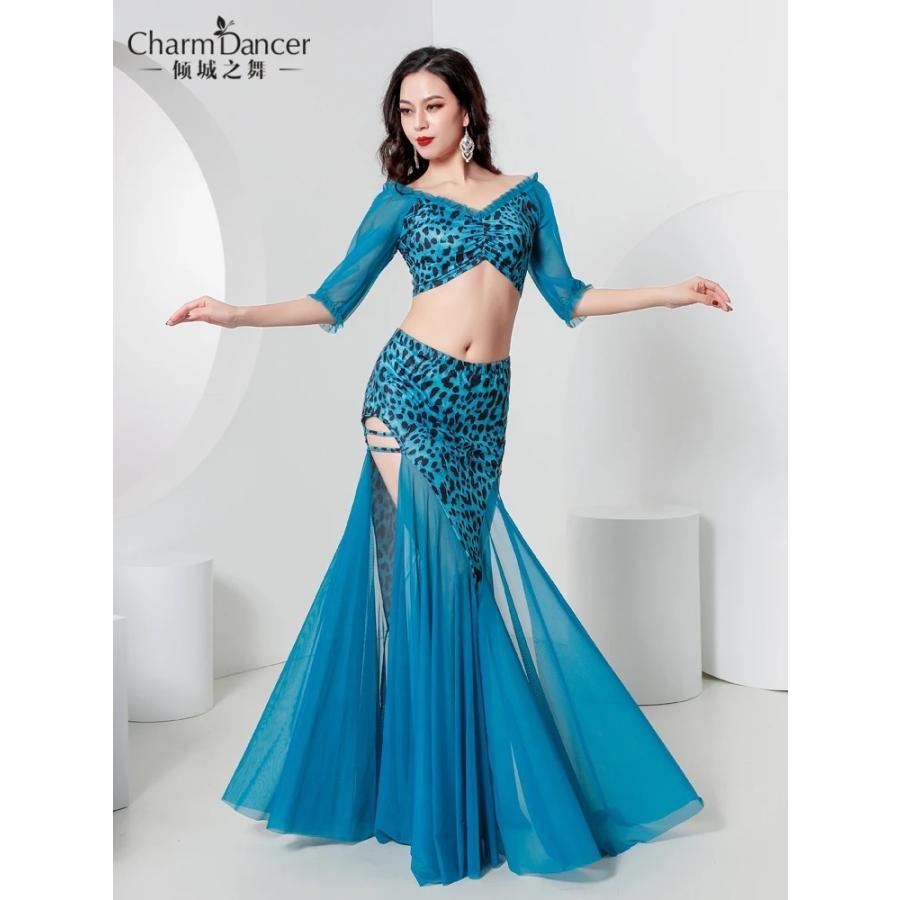 ベリーダンス練習服ハーフスリーブトップ + ガーゼフィッシュテール