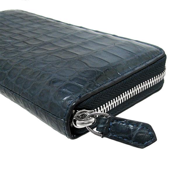 クロコダイル長財布 ネイビー ジップアラウンド メンズ財布 革財布