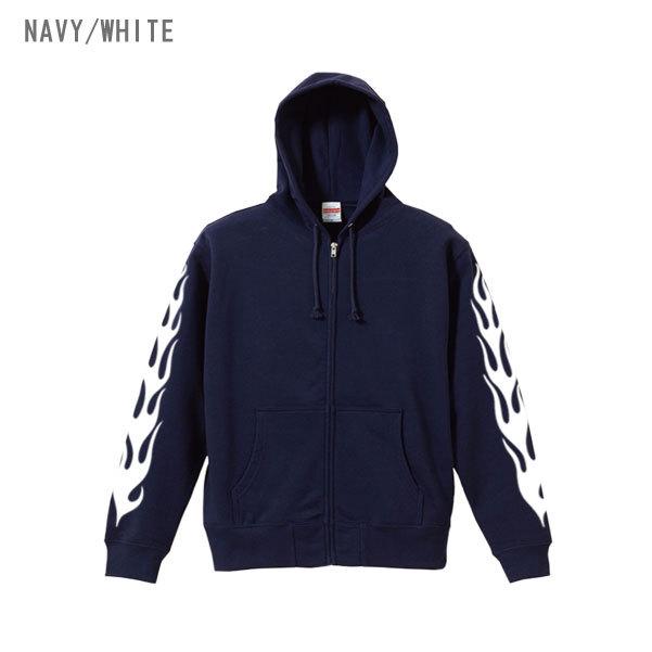 zipパーカー 裏パイル 袖プリント FLAME ファイヤーパターン トップス