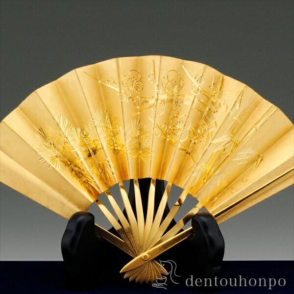 純金 扇子 松竹梅 E 6号・120g ( 光則（金工芸） 木札名入れ有料 高級