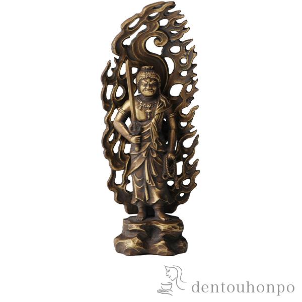 仏像 不動明王 選べる3色／古美金／古美青銅／古美茶 15cm ( 木札名